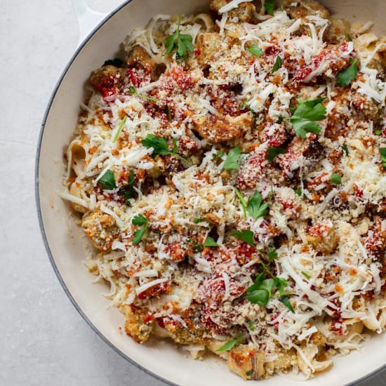 eggplant parm mac and cheese