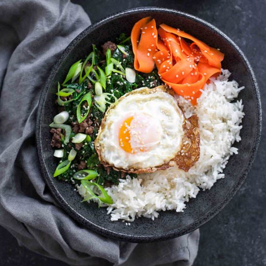 Sesame Kale & Beef Rice Bowls