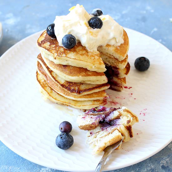 Lemon blueberry ricotta pancakes