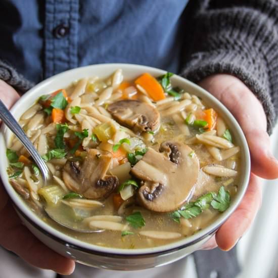 Mushroom Lemon Orzo Soup