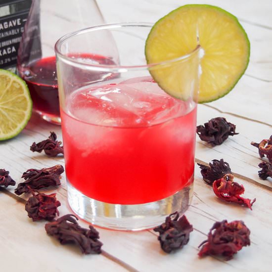 Hibiscus mezcal sour