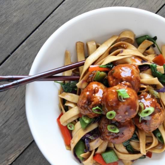 Lo Mein with Hoisin Meatballs