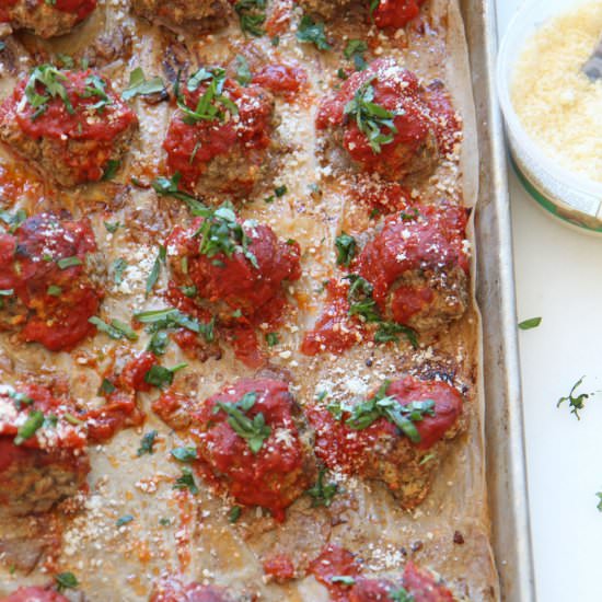 Sheet Pan Cheesy Meatballs Recipe
