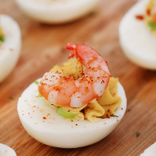 Deviled Eggs with Old Bay Shrimp