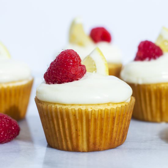 Raspberry Filled Lemon Cupcakes