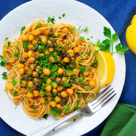 Lemon Caper Spaghetti with Chickpea
