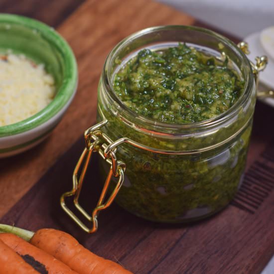 Carrot Top Walnut Pesto