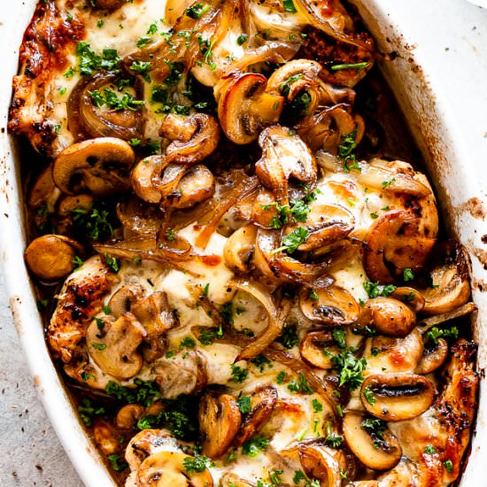 Cheesy Baked Chicken with Mushrooms