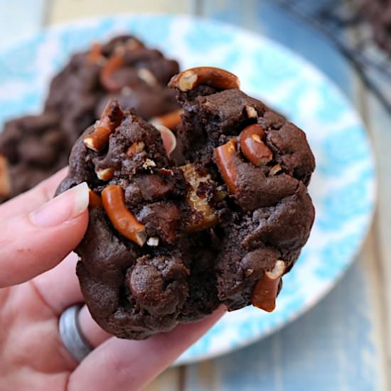 Chocolate Caramel Pretzel Cookie