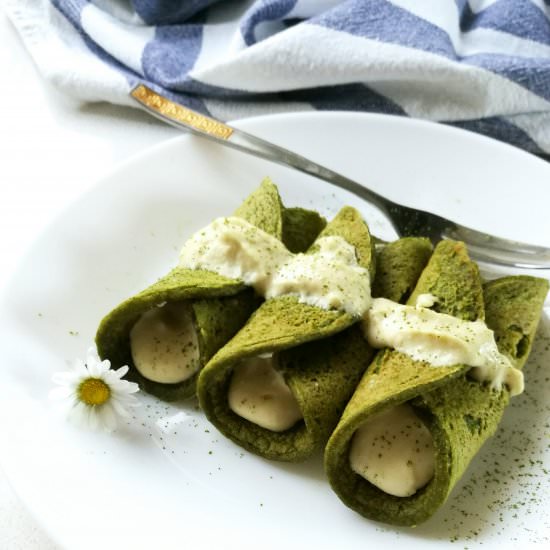 Matcha Pancakes with Lemon Cream