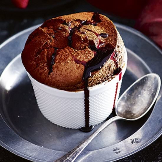 Chocolate soufflé with Shiraz syrup