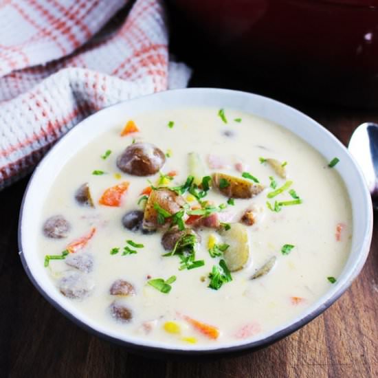 Potato Chowder with Corn and Ham