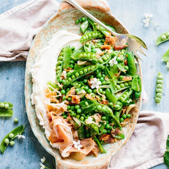 Peas with Prosciutto + Ricotta