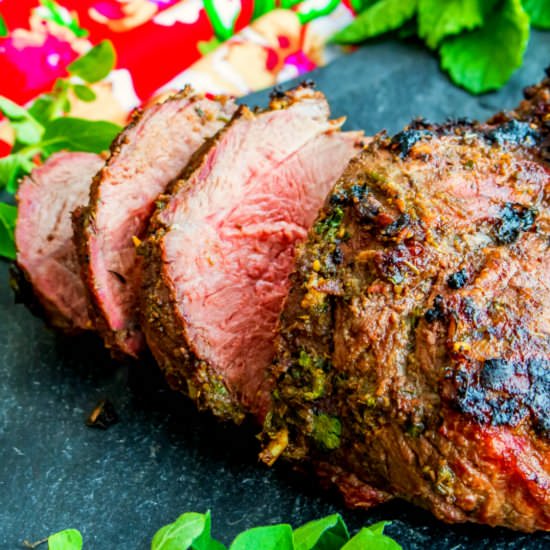 HERB CRUSTED GRILLED LEG OF LAMB