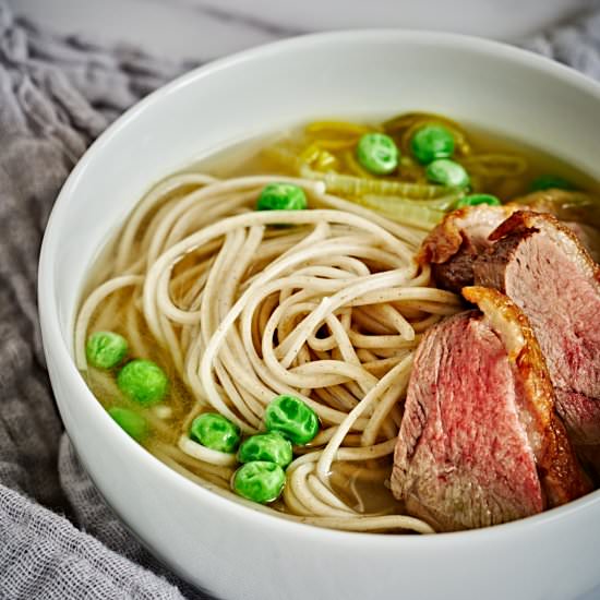 Duck & Leek Soba Noodles with Peas