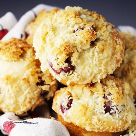 Cherry Muffins w Coconut Streusel