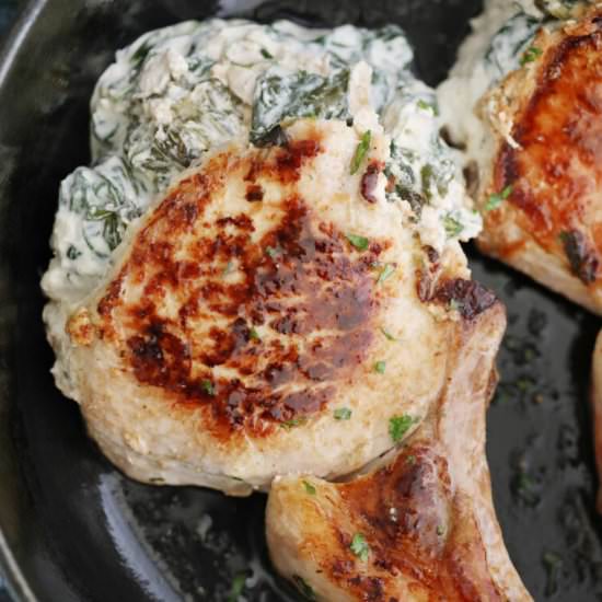 Spinach Dip Stuffed Pork Chops
