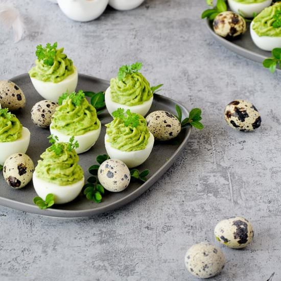 Easter eggs with green peas
