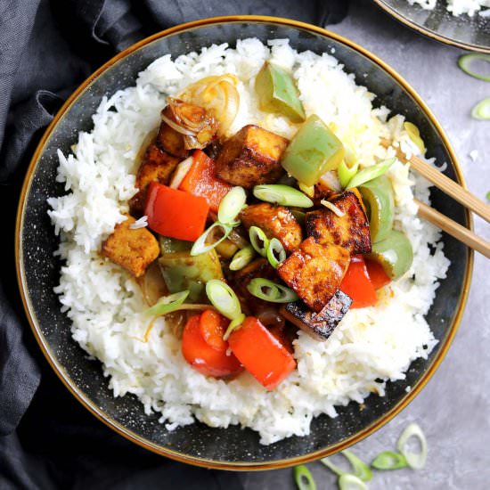 Sesame Tofu with Stir-fried Peppers
