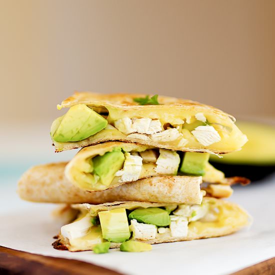 Chicken Avocado Cheese Quesadillas