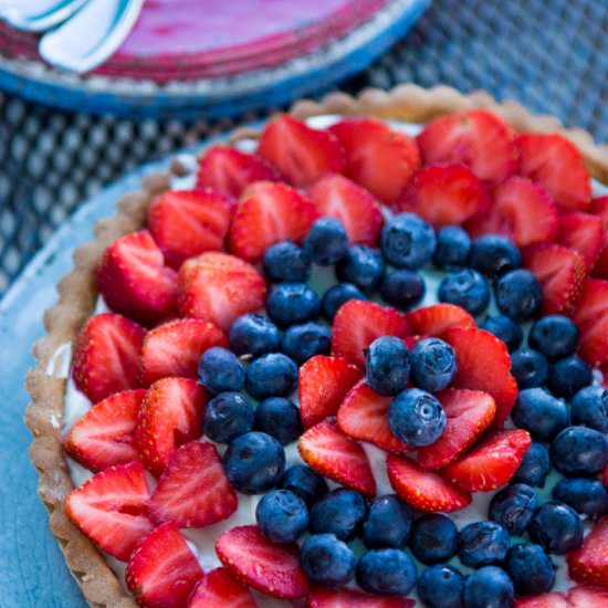 Red white and blue strawberry tart