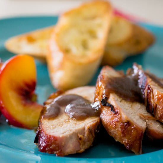 Rum glazed pork & grilled peaches