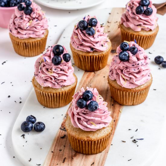 Vegan Earl Grey Blueberry Cupcakes