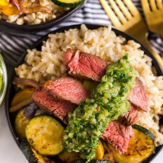 Chimichurri Steak and Veggie Bowls