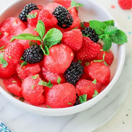 WATERMELON MINT SALAD W/ RASPBERRIES