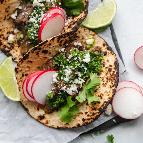 Carne Asada Tacos with Chimichurri