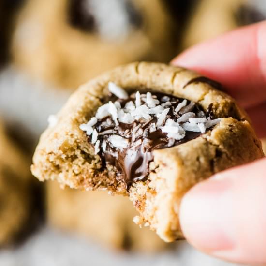 Chocolate Almond Thumbprint Cookies