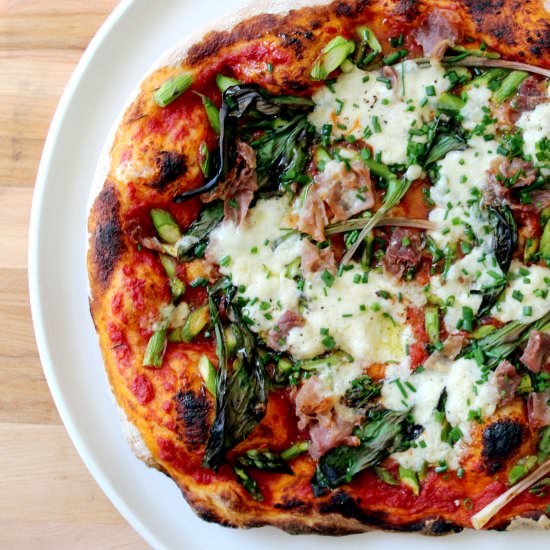 Asparagus, Ramp, and Burrata Pizza