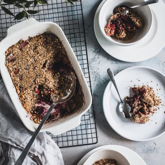 Rhubarb under butter coffee crumble