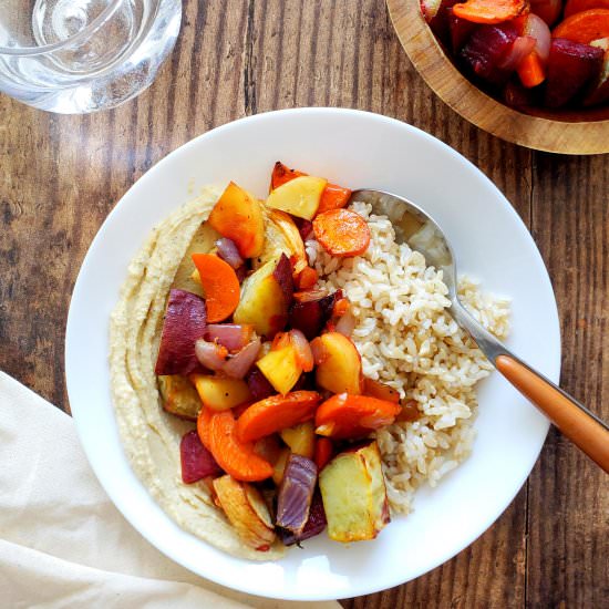 Roasted Root Vegetable Hummus Bowl