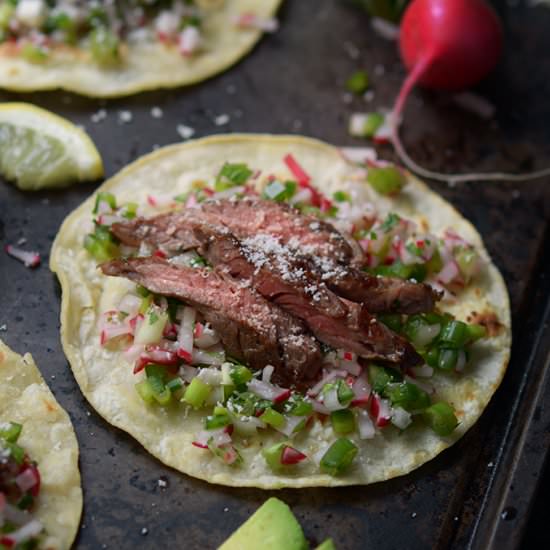 Skirt Steak Radish Salsa Fajitas