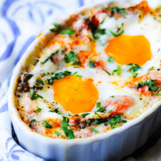 Baked Eggs In Tomato Spinach Cream