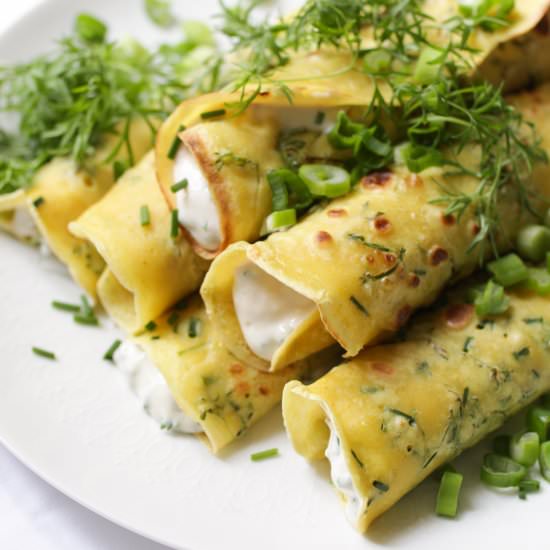 Golden Herbed Pancakes with Curd