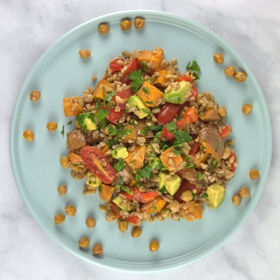 Farro with Roasted Potato, Peppers
