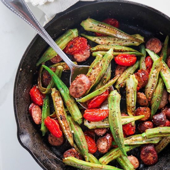 Chicken Sausage and Okra Skillet