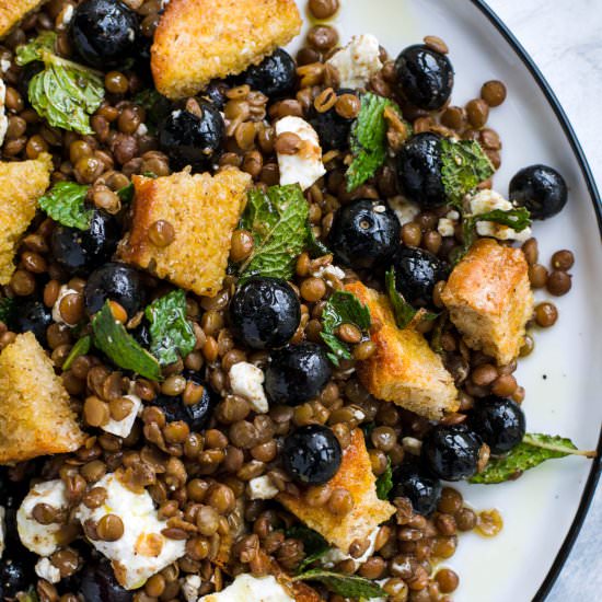 Lentil, blueberry, and feta salad