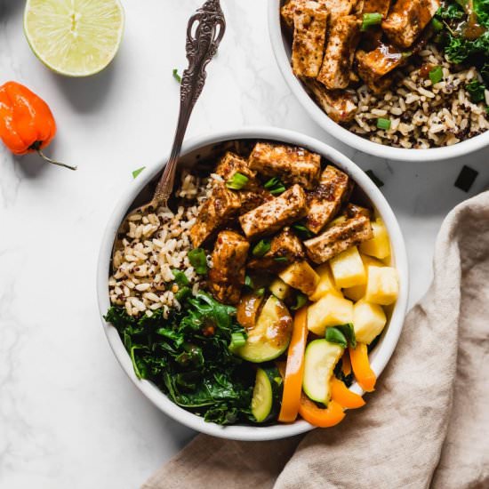 Jerk Tofu Vegetable and Rice  Bowl