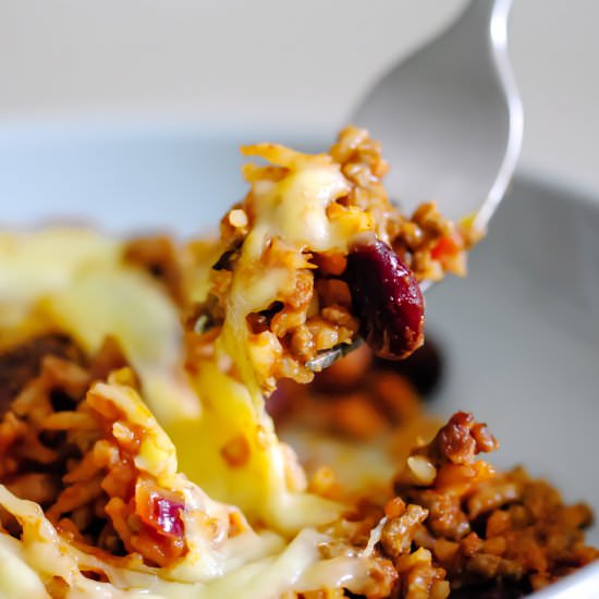 Cheesy Mexican Beef & Rice Bake