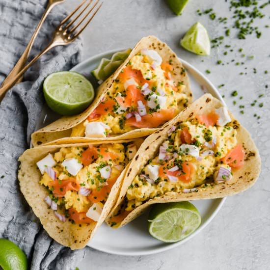 smoked salmon breakfast tacos