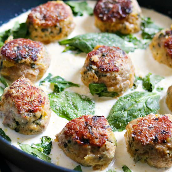 Spinach Artichoke Chicken Meatballs