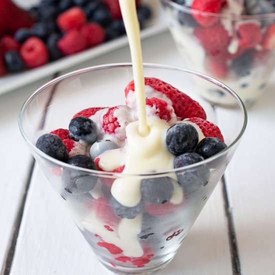 Hot Custard over Frozen Berries
