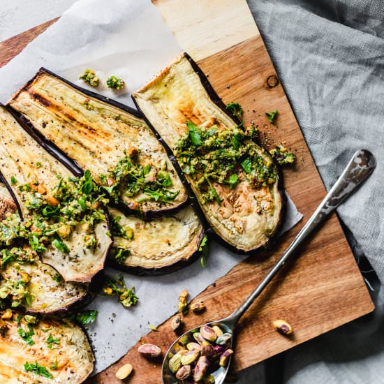 Eggplant with Pistachio Gremolata