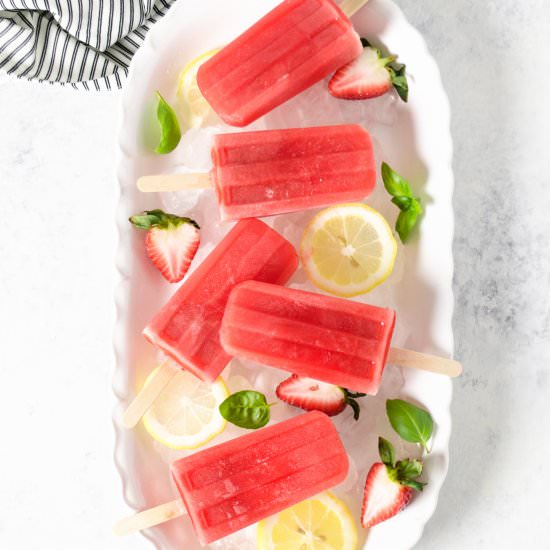 Strawberry Basil Lemonade Popsicles