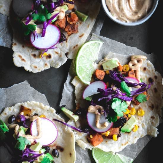 vegan tacos with chipotle lime mayo