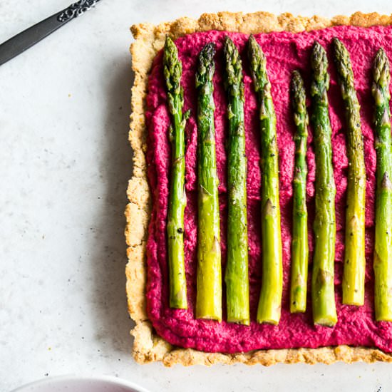 Beet Hummus Asparagus Tart