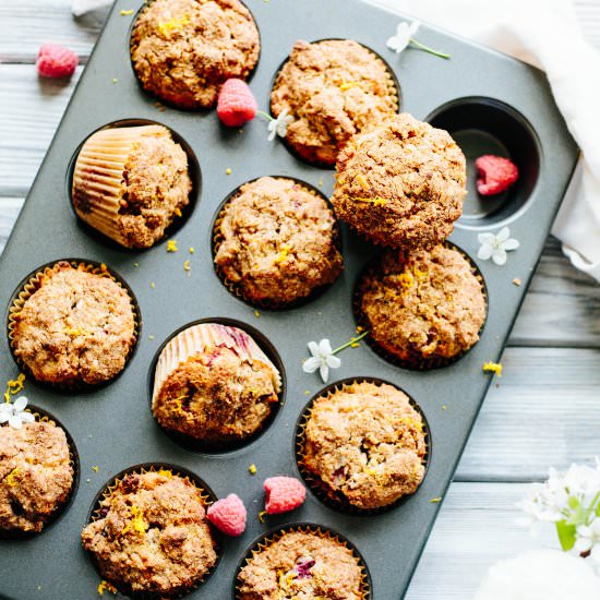 Paleo Orange Raspberry Crumb Muffin